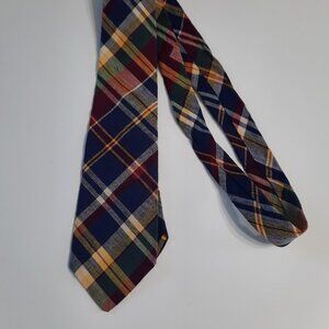 Rooster Mens Tie Preppy Plaid Necktie 100% Cotton Multicolor Navy Red Yellow